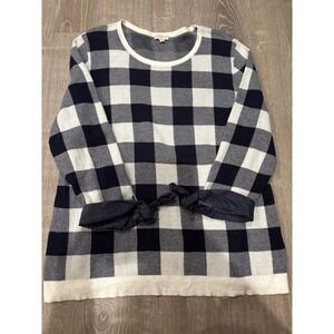 Talbots Women's Buffalo Plaid Knit Tunic Top w/Tie Sleeve Detail‎ Size XL